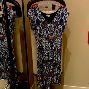 Floral V-Neck Dress - Blue and Pink